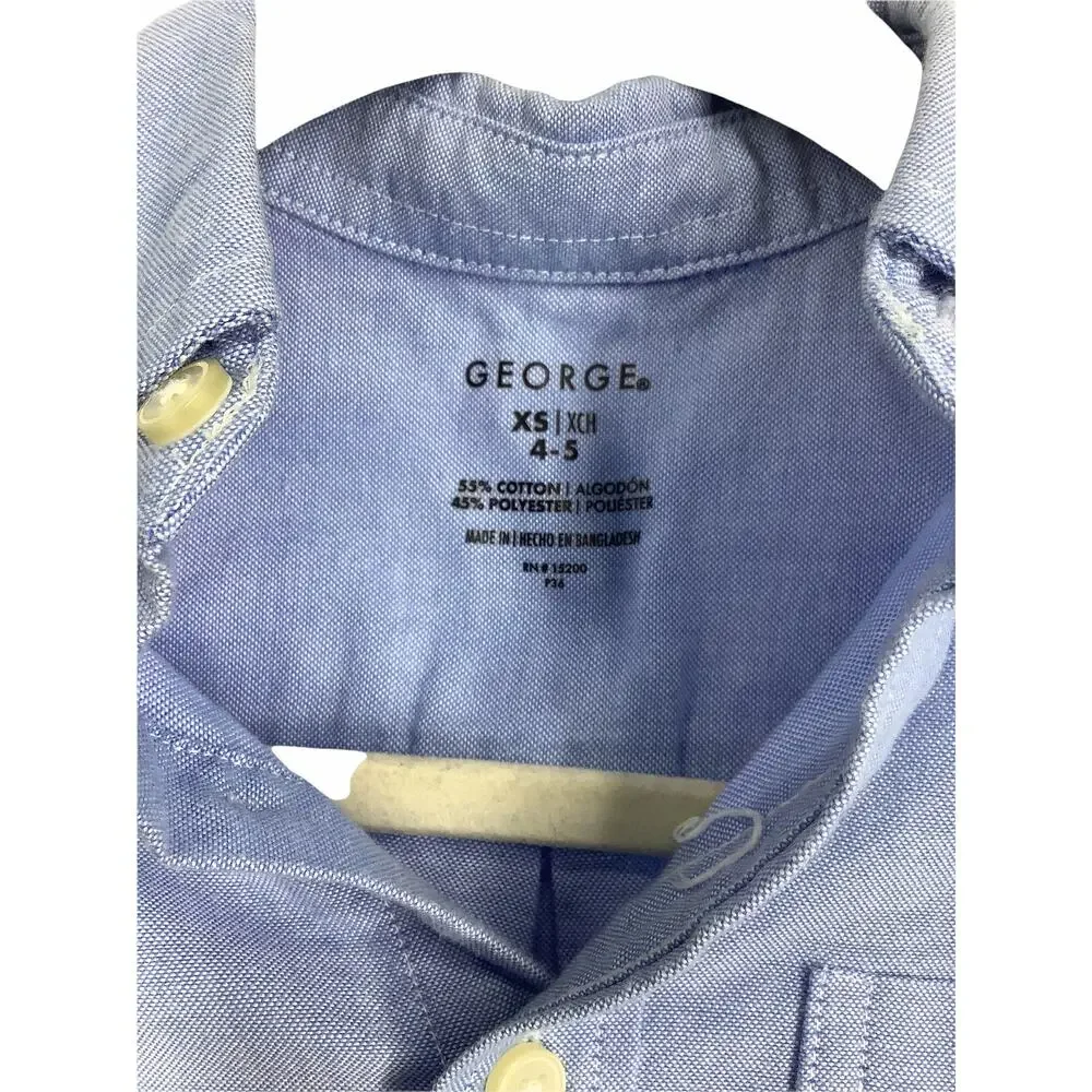 George Boys Blue Short Sleeve Button Down Shirt Kids Youth Size XS 4-5
